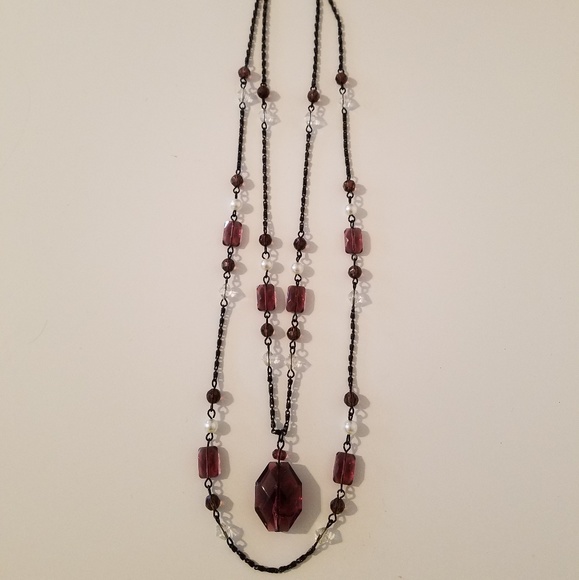 Premier Design Purple & Pearl Necklace - Picture 1 of 4